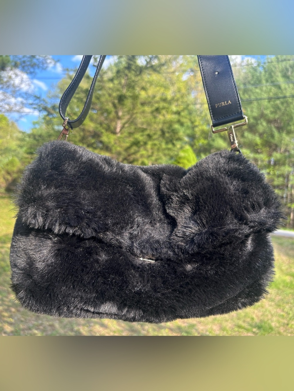 Furla Black Faux Fur Shoulder Bag